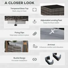 Outsunny Seven-Piece Rattan Garden Set, with Glass-Top Table - Mixed Grey - 7