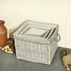 Outsunny Set of 3 Log Baskets for Wood Burner Indoor, Storage Basket with Lining and Rope Handles, Wicker Basket for Fireside Storage, Blankets, Beige - 8