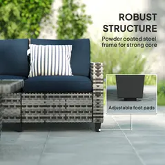 Outsunny Six-Piece Modular Rattan Sofa Set - Navy Blue - 6