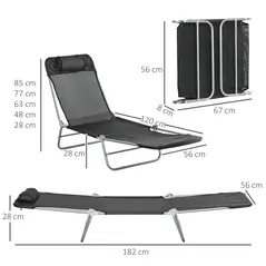 Outsunny Set of Two Steel Frame Sun Loungers, with Reclining Backs - Black - 3