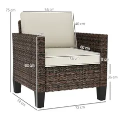 Outsunny Single Rattan Armchair, with Cushions - Brown - 3