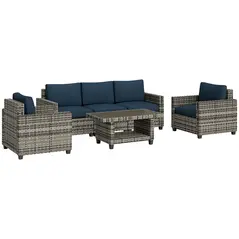 Outsunny Six-Piece Modular Rattan Sofa Set - Navy Blue - 1