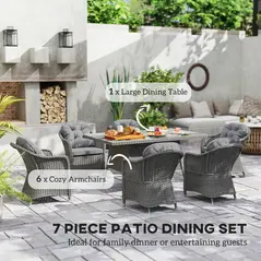 Outsunny Seven-Piece Rattan Dining Set - Light Grey - 4