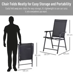 Outsunny Set of 4 Folding Garden Chairs, Metal Frame Garden Chairs Outdoor Patio Park Dining Seat with Breathable Mesh Seat, Black - 5