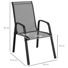 Outsunny Set of Four Stackable Mesh Seat Chairs - Black - 3