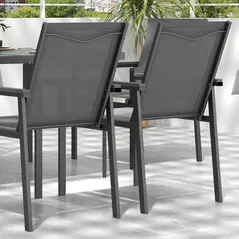 Outsunny Seven-Piece Metal Dining Set, with Glass-Top Table - Grey - 9