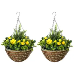 Outsunny Set of Two Hanging Lisianthus Flower Pots - Yellow/Green - 1