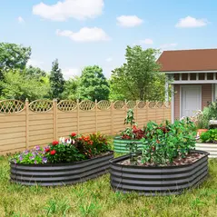 Outsunny Set of Two 181 x 93cm Steel Planters - Dark Grey - 2