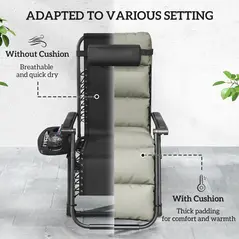 Outsunny Set of Two Reclining Sun Loungers, with Cushion - Grey - 5