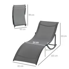 Outsunny Set of 2 S-shaped Foldable Lounge Chair Sun Lounger Reclining Outdoor Chair for Patio Beach Garden, Grey - 3