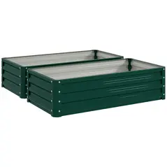 Outsunny Set of 2 Raised Beds for Garden, Galvanised Outdoor Planters for Herbs Vegetables, Use for Patio Balcony, Green - 1