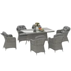Outsunny Seven-Piece Rattan Dining Set - Light Grey - 1