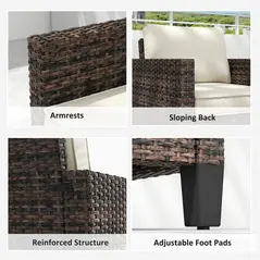 Outsunny Single Rattan Armchair, with Cushions - Brown - 6