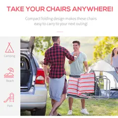 Outsunny Set of 2 Garden Sun Lounger Outdoor Reclining Seat Cushioned Seat Foldable Adjustable Recliner Red and White - 6