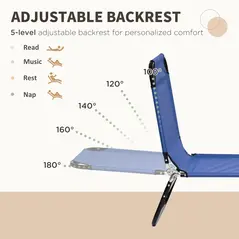 Outsunny Set of Two Metal Frame Folding Sun Loungers - Blue - 4