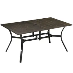 Outsunny Six-Seater Steel Garden Table, with ⌀41mm Parasol Hole - Wood-Effect - 1
