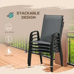 Outsunny Set of Four Stackable Mesh Seat Chairs - Dark Grey - 5