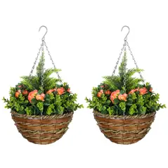 Outsunny Set of Two Hanging Lisianthus Flower Pots - Orange/Green - 1