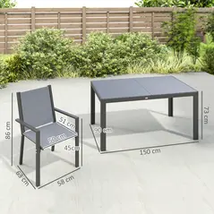 Outsunny Seven-Piece Garden Dining Set, with Plastic Wood-Top Table - Grey - 3