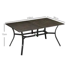 Outsunny Six-Seater Steel Garden Table, with ⌀41mm Parasol Hole - Wood-Effect - 3