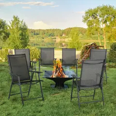 Outsunny Set of Six Folding Garden Chairs - Black - 2