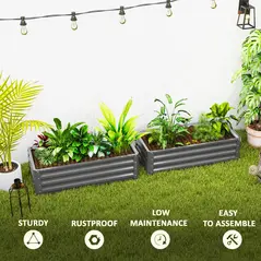 Outsunny Set of Two 110 x 50cm Steel Planter Boxes -  Light Grey - 7