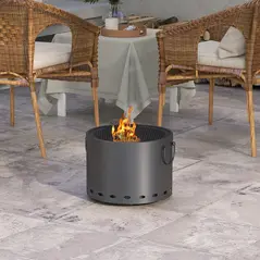 Outsunny Smokeless Fire Pit, 38cm Portable Wood Burning Firepit with Spark Screen and Poker, Low Smoke Camping Bonfire Stove for Garden Patio Picnic, Dark Grey - 2