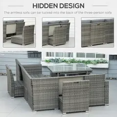 Outsunny Seven-Piece Rattan Garden Sofa Set, with Expanding Table - Grey - 5