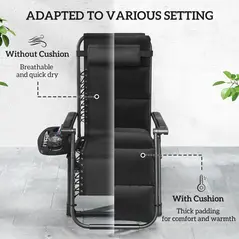 Outsunny Set of Two Reclining Sun Loungers, with Cushion - Black - 5