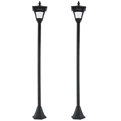Outsunny Set of 2 Outdoor Garden Solar Post Lamp Sensor Dimmable LED Lantern Bollard IP44 Energy-saving 1.2M Tall, Black - 1