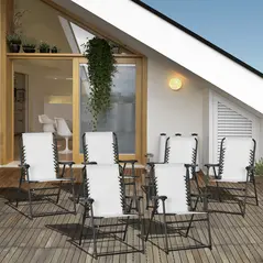 Outsunny Set of 6 Patio Folding Chair Set, Garden Portable Outdoor Chairs with Armrest and Breathable Mesh Fabric Seat and Backrest, for Camping, Beach, Deck, Lawn, Cream White - 2