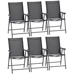 Outsunny Set of Six Folding Garden Chairs - Black - 1