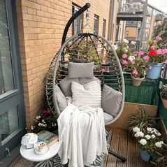 Outsunny Single Rattan Hanging Egg Chair, with Seat Cushion - Grey - 8