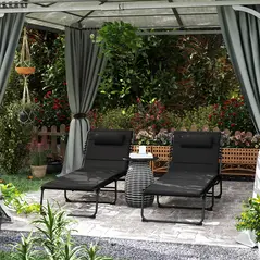 Outsunny Set of Two Reclining Sun Loungers - Black - 2