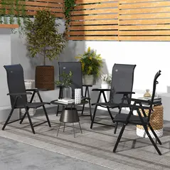Outsunny Set of Four Folding Garden Chairs, with Seven-Position Adjustable Backs, Grey - 2