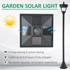 Outsunny Set of 2 Outdoor Garden Solar Post Lamp Sensor Dimmable LED Lantern Bollard IP44 Energy-saving 1.2M Tall, Black - 6