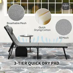 Outsunny Set of Two Reclining Sun Loungers - Light Grey - 6