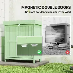 Outsunny Small Shed, Wooden Garden Shed with Openable Hinged Roof and Removable Shelf, 74 x 43 x 88 cm, Light Green - 6