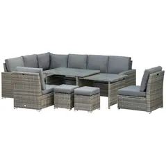 Outsunny Seven-Piece Rattan Garden Sofa Set, with Expanding Table - Grey - 1