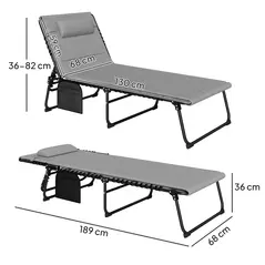Outsunny Set of Two Reclining Sun Loungers - Light Grey - 3