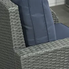 Outsunny Six-piece Outdoor Rattan Dining Set, Outdoor Sofa Set with Reclining Armchairs and Mental Frame, Blue - 9