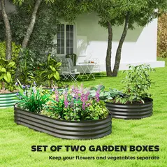 Outsunny Set of Two 181 x 93cm Steel Planters - Dark Grey - 4