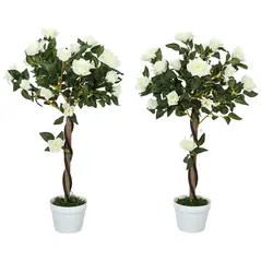 Outsunny Set of Two Faux Rose Trees - White - 1