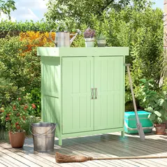 Outsunny Small Shed, Wooden Garden Shed with Openable Hinged Roof and Removable Shelf, 74 x 43 x 88 cm, Light Green - 9