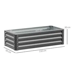 Outsunny Set of Two 110 x 50cm Steel Planter Boxes -  Light Grey - 3