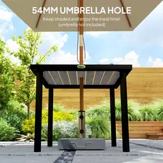 Outsunny Square Garden Dining Table with 5.4cm Parasol Hole, Slatted Top, Metal Frame, 86 x 86 x 71 cm, Light Grey - 5