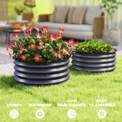 Outsunny Set of 2 Raised Garden Bed, Metal Planter Box with Safety Edging, Easy-to-assemble Stock Tank, Dark Grey - 7