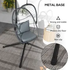 Outsunny Single Egg Chair, with Steel Frame Stand - Grey - 5