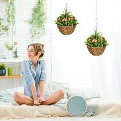 Outsunny Set of Two Hanging Lisianthus Flower Pots - Orange/Green - 2