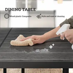 Outsunny Seven-Piece Garden Dining Set, with Plastic Wood-Top Table - Black - 5